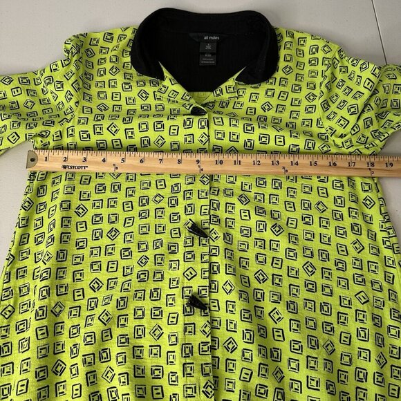 Ali Miles Tunic Top Size S Green Black Geometric Button Front Art to wear - Picture 11 of 12